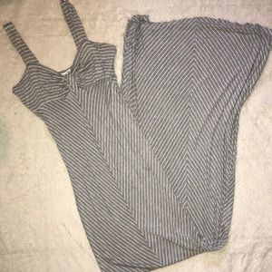 Gray and white striped maxi dress
